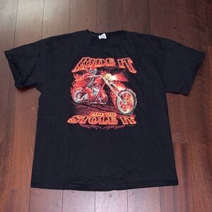 Black Biker Tshirt Harley Style Ride it Like You Stole it Tshirt Sz XL